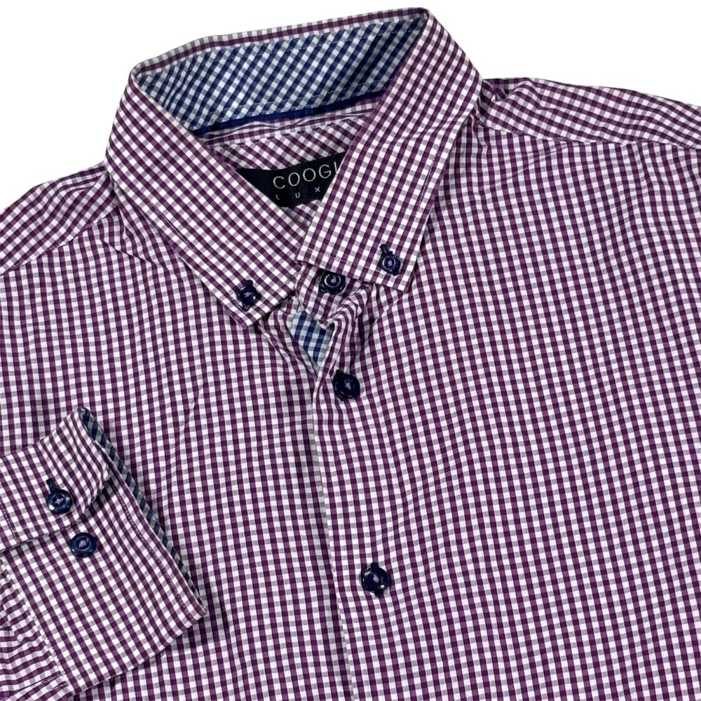 Coogi Luxe Button Down‎ Shirt Mens Large Purple Gingham Check Preppy Y2K L/S